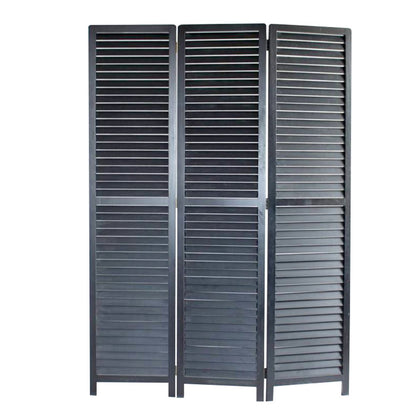 67" Black Wood Folding Three Panel Screen Room Divider
