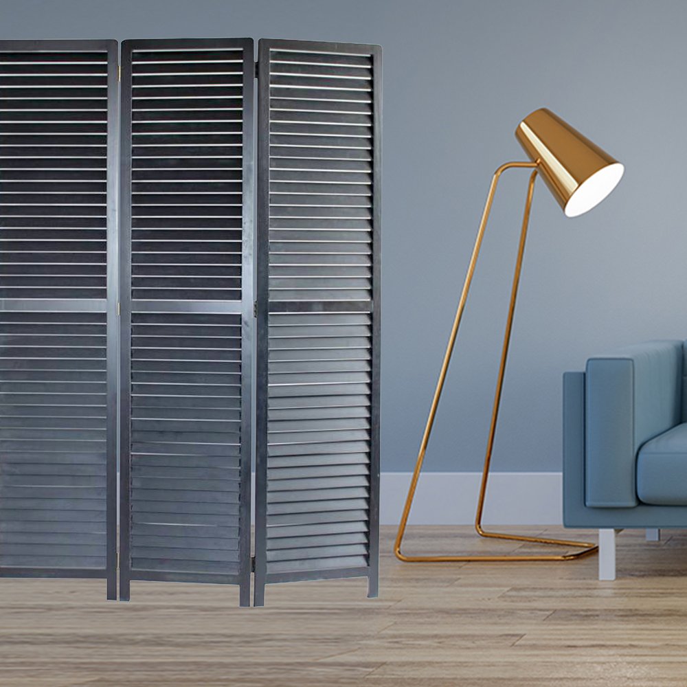 67" Black Wood Folding Three Panel Screen Room Divider
