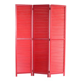 67" Red Wood Folding Three Panel Screen Room Divider