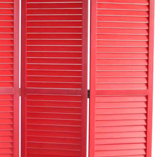 67" Red Wood Folding Three Panel Screen Room Divider