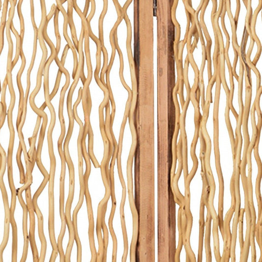 69" Brown Wood Folding Three Panel Screen Room Divider