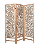 69" Brown Wood Folding Three Panel Screen Room Divider