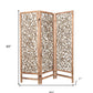 69" Brown Wood Folding Three Panel Screen Room Divider