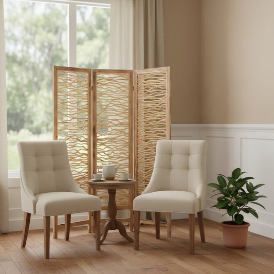 60 X 69 Brown 3 Panel Wood Foldable  Screen