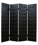 84" Black Faux Leather Folding Four Panel Screen Room Divider