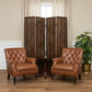 84" Brown Faux Leather Folding Four Panel Screen Room Divider
