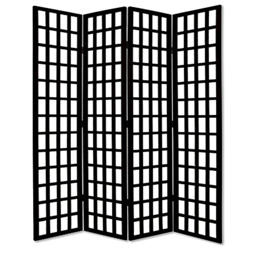 96" Black And White Folding Four Panel Screen Room Divider