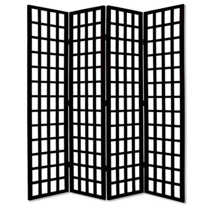96" Black And White Folding Four Panel Screen Room Divider