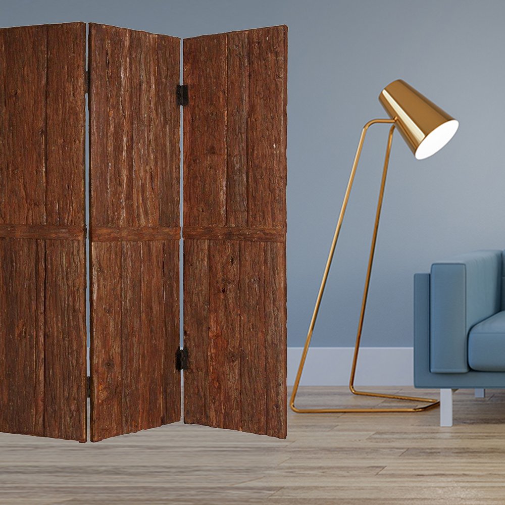 72" Brown Wood Folding Three Panel Screen Room Divider