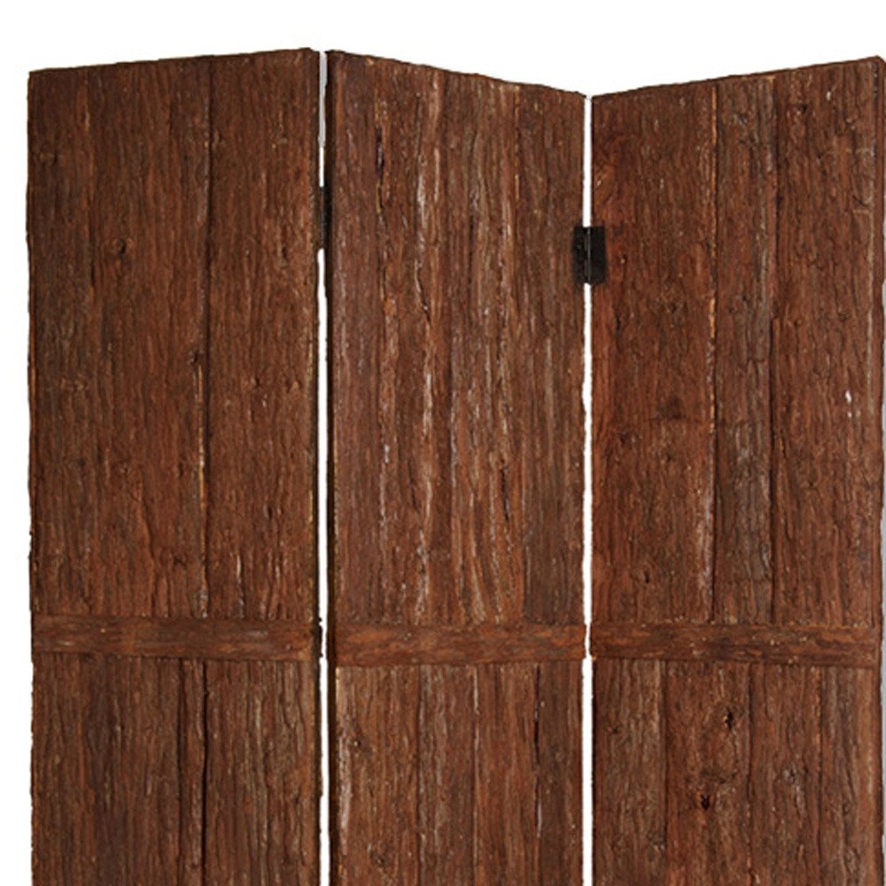 72" Brown Wood Folding Three Panel Screen Room Divider