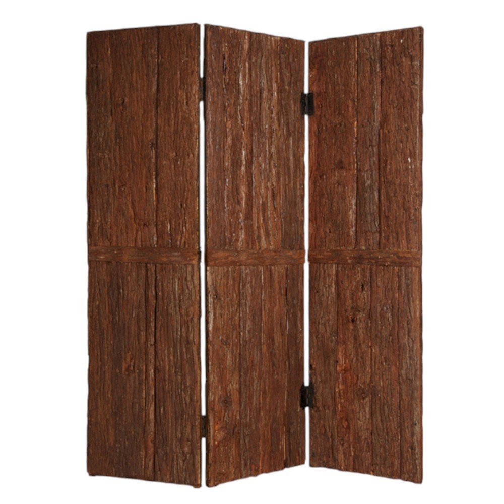 72" Brown Wood Folding Three Panel Screen Room Divider
