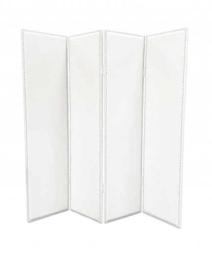 84" White Faux Leather Folding Four Panel Screen Room Divider