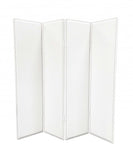 84" White Faux Leather Folding Four Panel Screen Room Divider