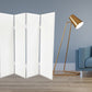 84" White Faux Leather Folding Four Panel Screen Room Divider