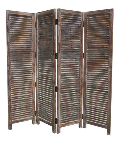 84" Brown Wood Folding Four Panel Screen Room Divider