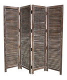 84" Brown Wood Folding Four Panel Screen Room Divider