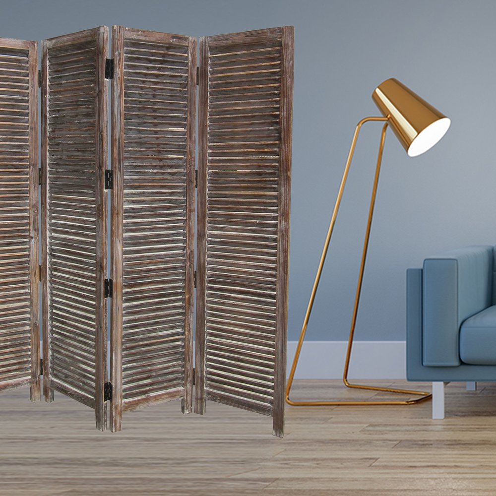 84" Brown Wood Folding Four Panel Screen Room Divider