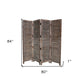 84" Brown Wood Folding Four Panel Screen Room Divider