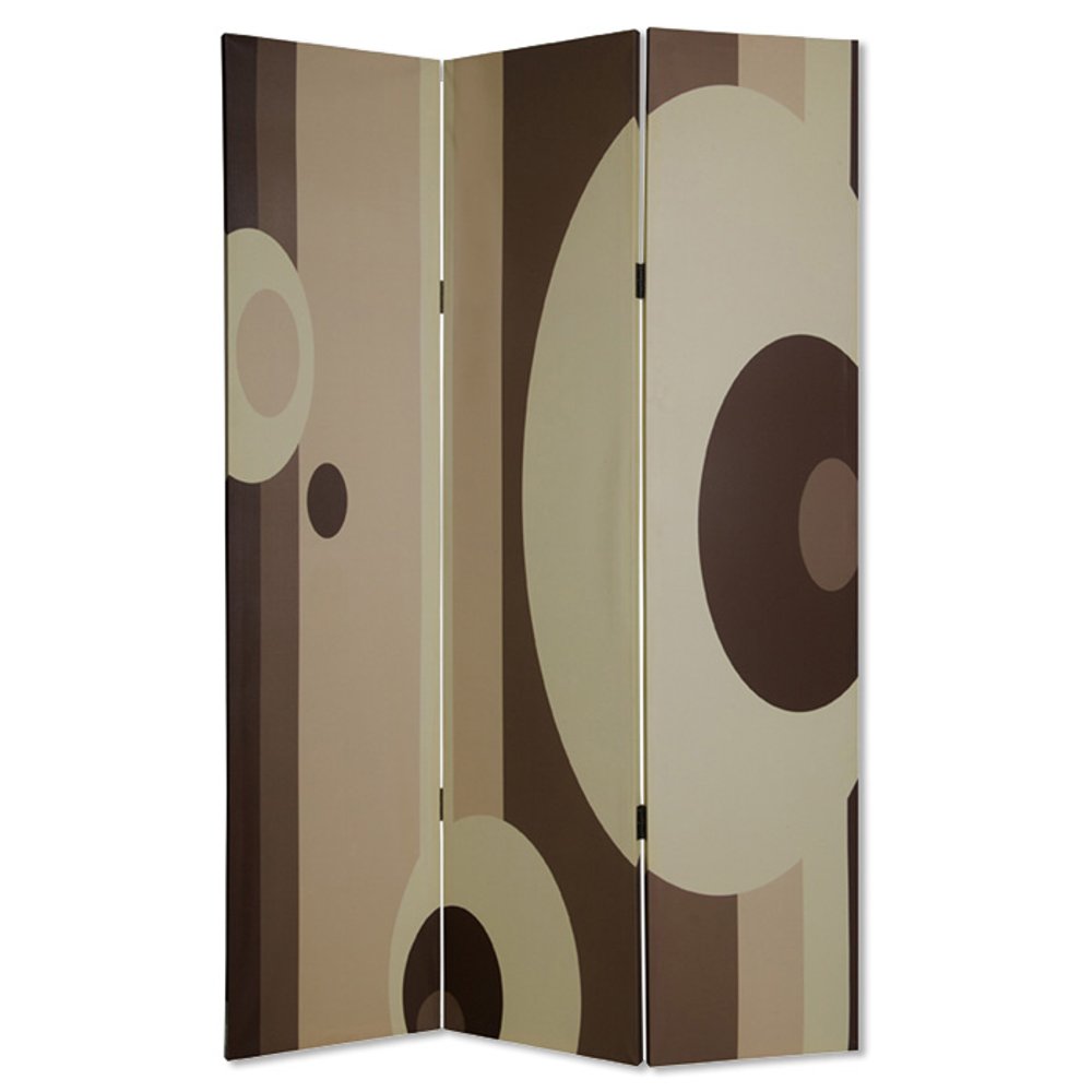 72" Brown Canvas Folding Three Panel Screen Room Divider