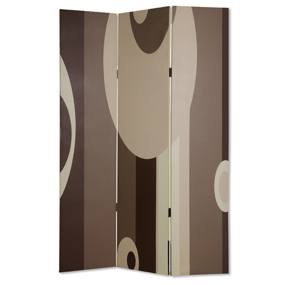 72" Brown Canvas Folding Three Panel Screen Room Divider