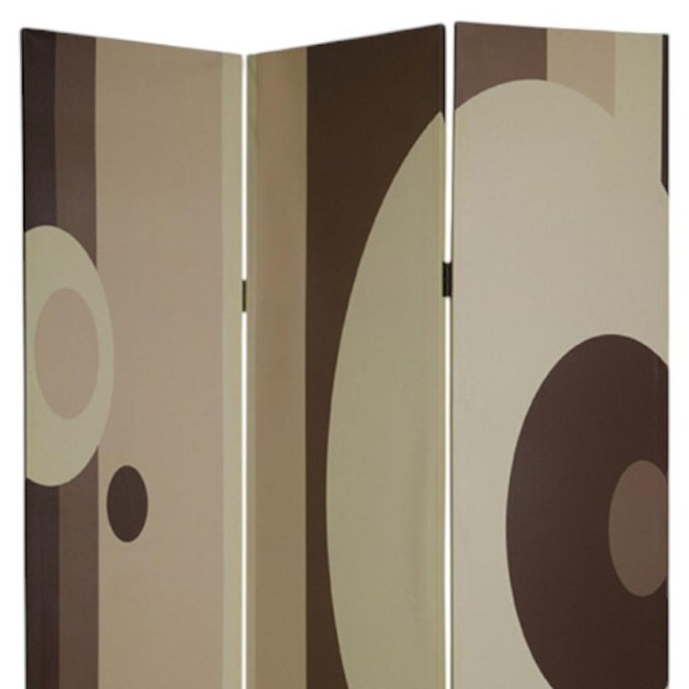 72" Brown Canvas Folding Three Panel Screen Room Divider