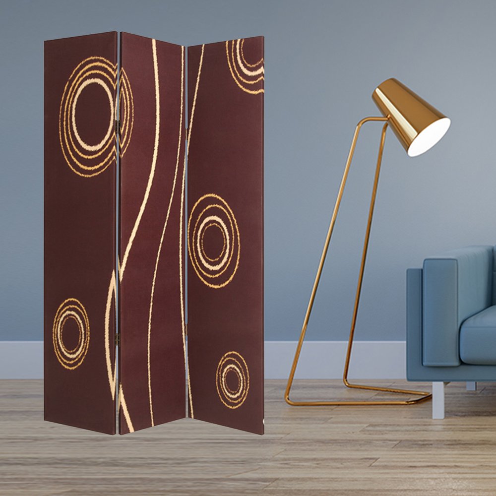 72" Brown Canvas Folding Three Panel Screen Room Divider