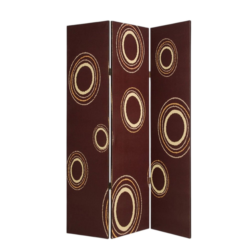 72" Brown Canvas Folding Three Panel Screen Room Divider