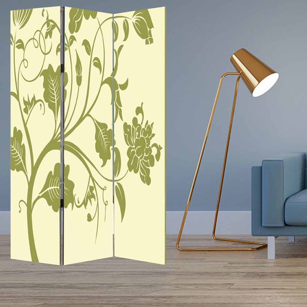 72" Green Canvas Folding Three Panel Screen Room Divider