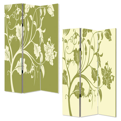 72" Green Canvas Folding Three Panel Screen Room Divider