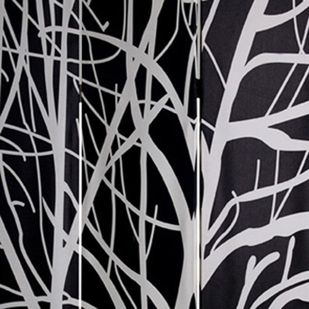 72" Black And White Canvas Folding Three Panel Screen Room Divider