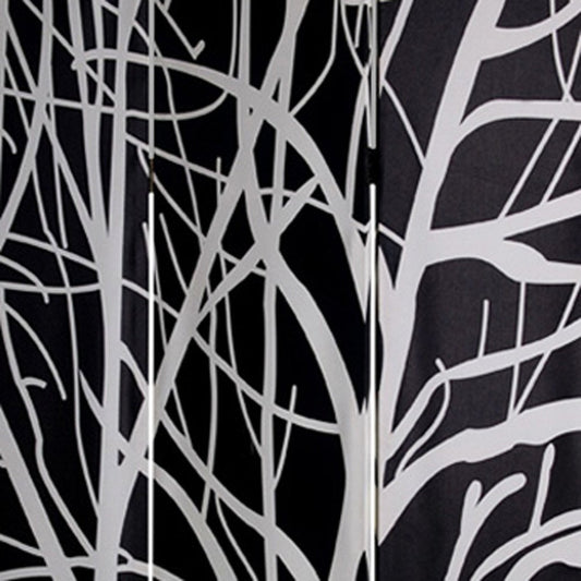 72" Black And White Canvas Folding Three Panel Screen Room Divider
