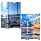 72" Blue Canvas Folding Three Panel Screen Room Divider