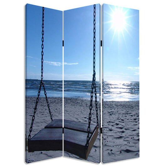 72" Blue Canvas Folding Three Panel Screen Room Divider