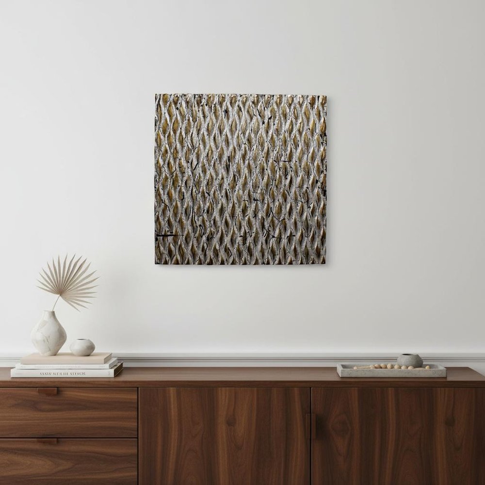 1 x 24 x 24 Gold Metallic Ridge - Wall Art Wood Wall Art