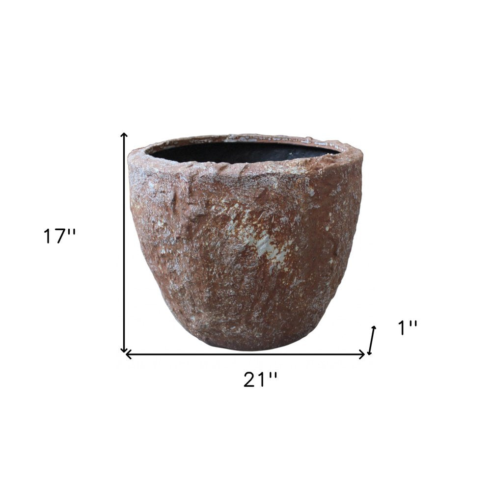Set of Three 21" Brown Stone Indoor Outdoor Round Pot Planter