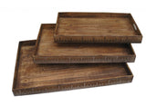 Set of Three Brown Wood Nesting Serving Trays
