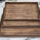 Set of Three Brown Wood Nesting Serving Trays