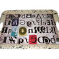 20" White Black Gold and Red Metal Abstract Serving Tray