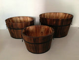 Set of Three Natural Wood Indoor Outdoor Round Pot Planters