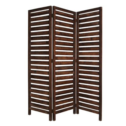 72" Brown Wood Folding Three Panel Screen Room Divider
