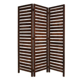 72" Brown Wood Folding Three Panel Screen Room Divider