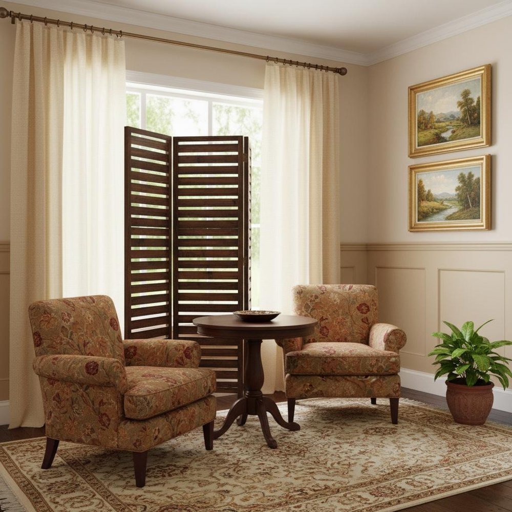 72" Brown Wood Folding Three Panel Screen Room Divider