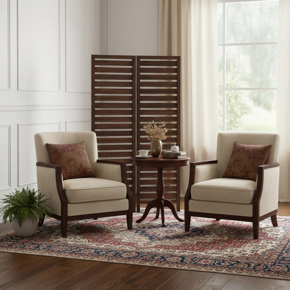 63" X 72" Brown 3 Panel Solid Wood Fortress  Screen