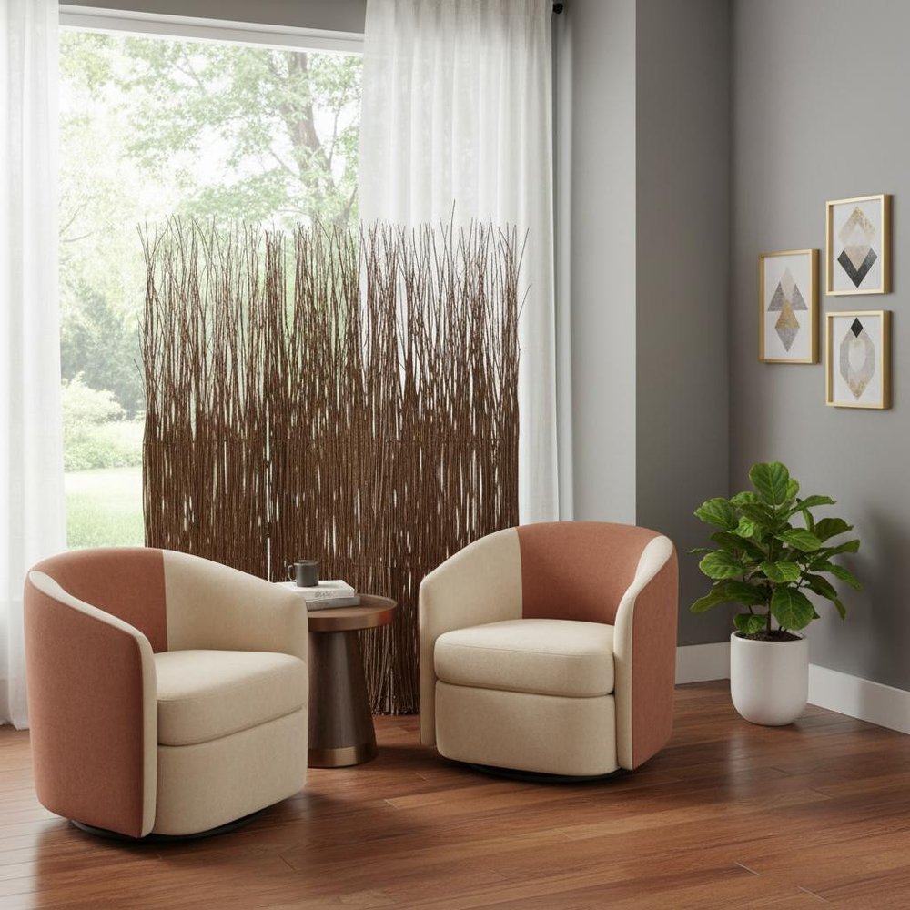 84" Brown Wood Folding Three Panel Screen Room Divider