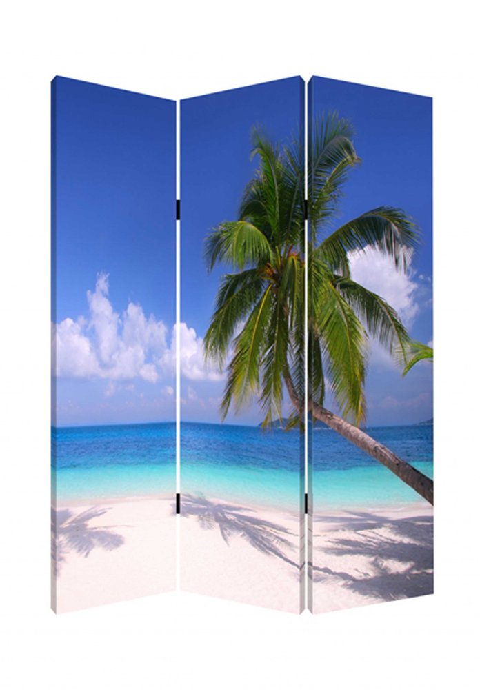 72" Blue And Green Canvas Folding Three Panel Screen Room Divider