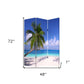 72" Blue And Green Canvas Folding Three Panel Screen Room Divider