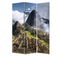 72" Blue And Green Canvas Folding Three Panel Screen Room Divider
