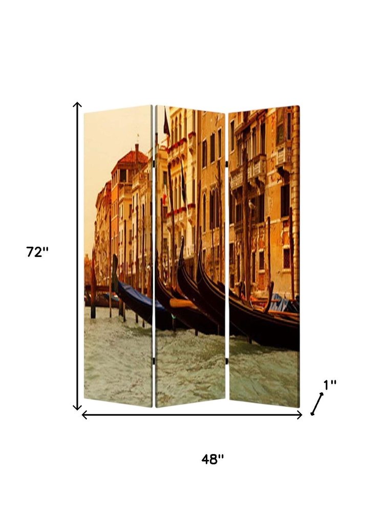 48" X 72" Multi Color Wood Canvas Venice  Screen