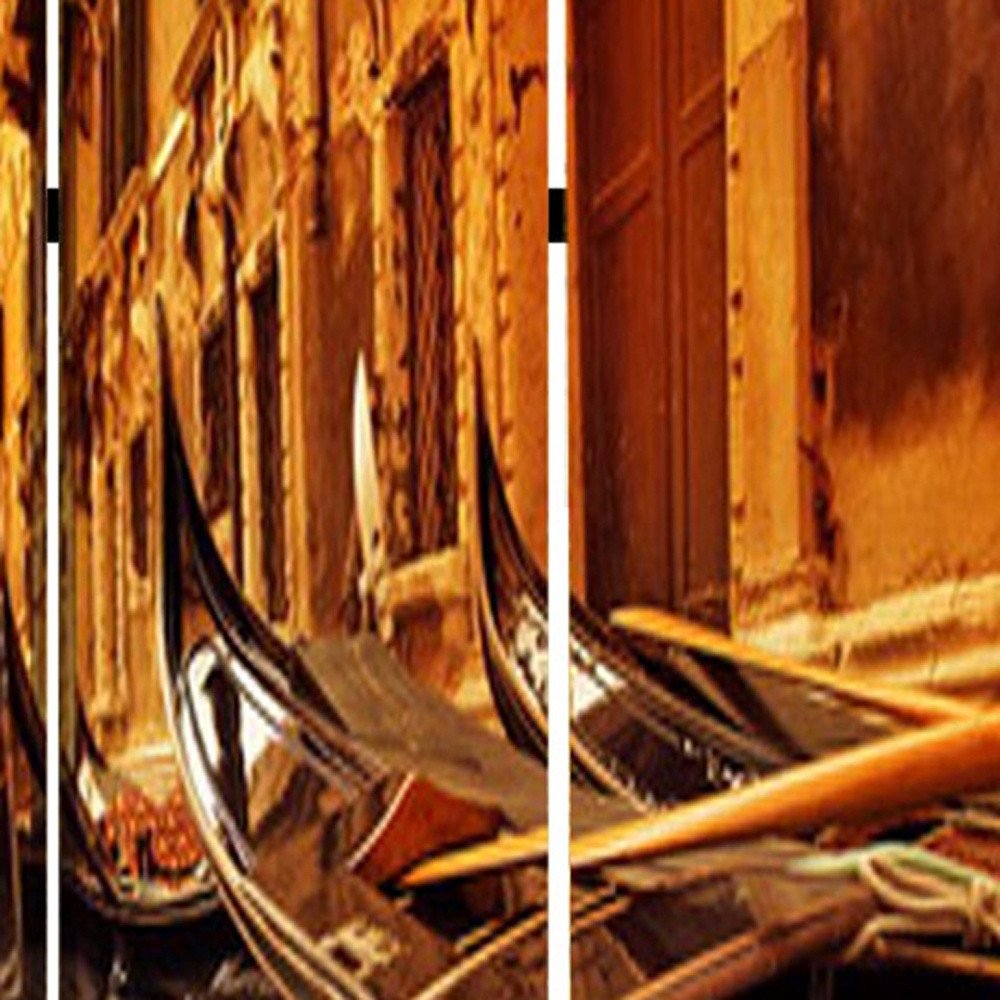 72" Brown Canvas Folding Three Panel Screen Room Divider