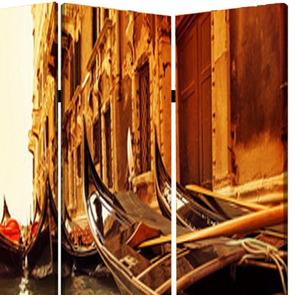 72" Brown Canvas Folding Three Panel Screen Room Divider